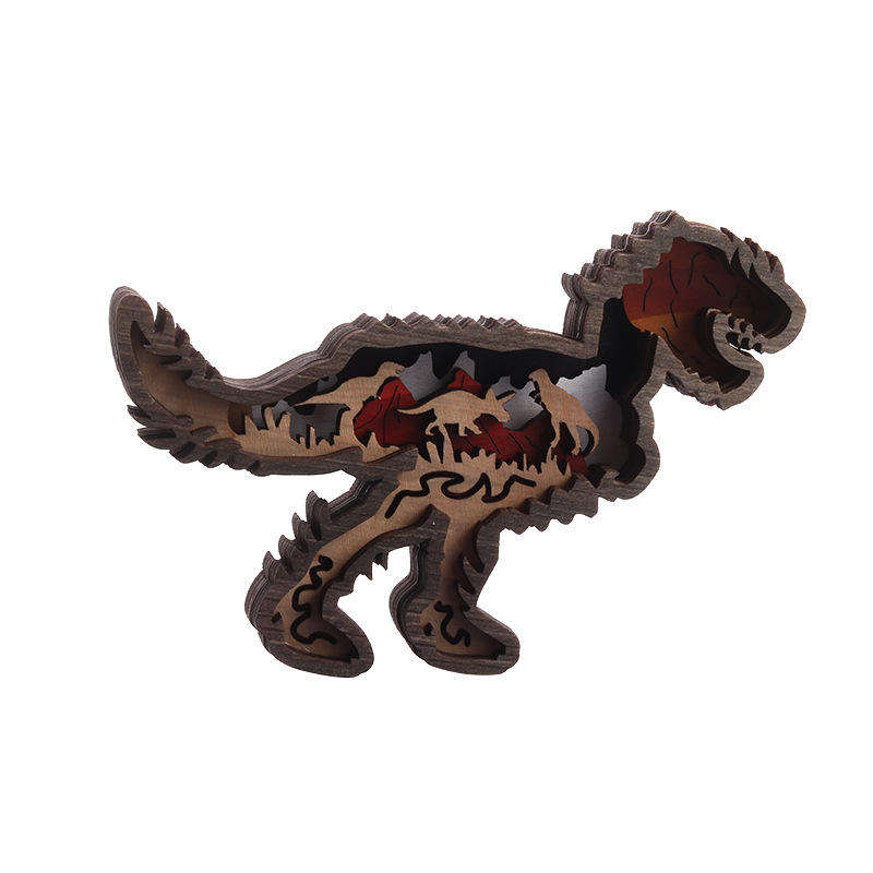 Carved dinosaur crafts office decoration multi-storey dinosaur wooden house