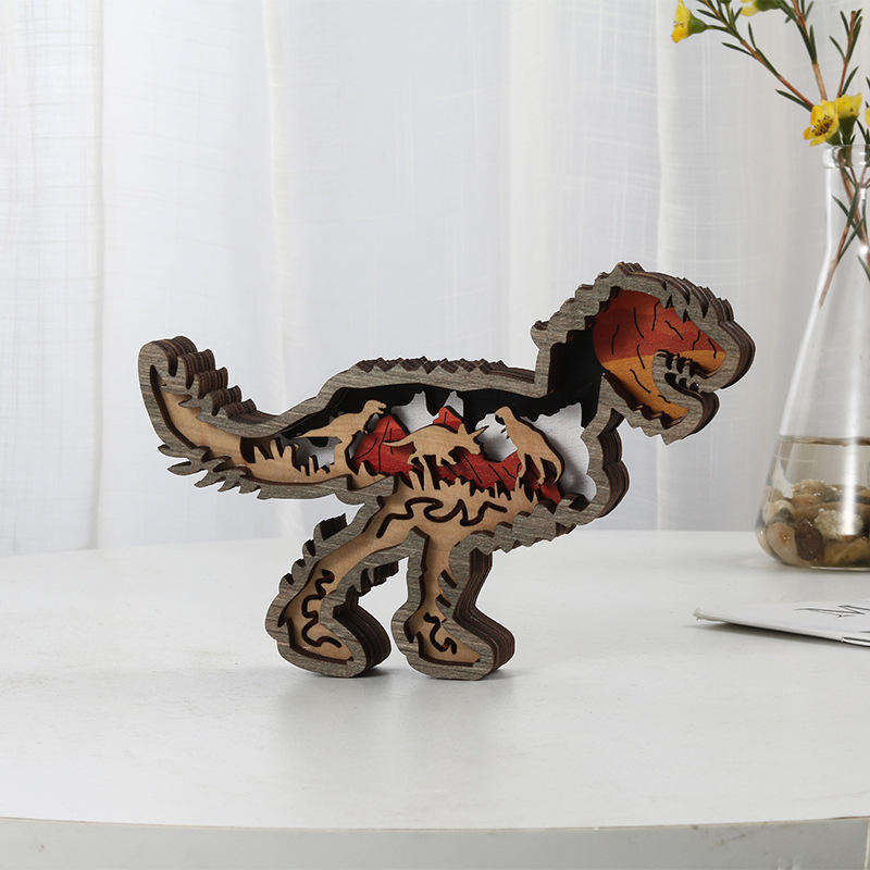 Carved dinosaur crafts office decoration multi-storey dinosaur wooden house