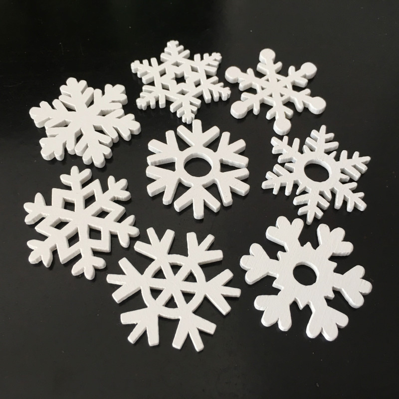 2022 Wooden Snowflake Christmas Decoration Supplies Wooden Craft Ornaments 100 Packs