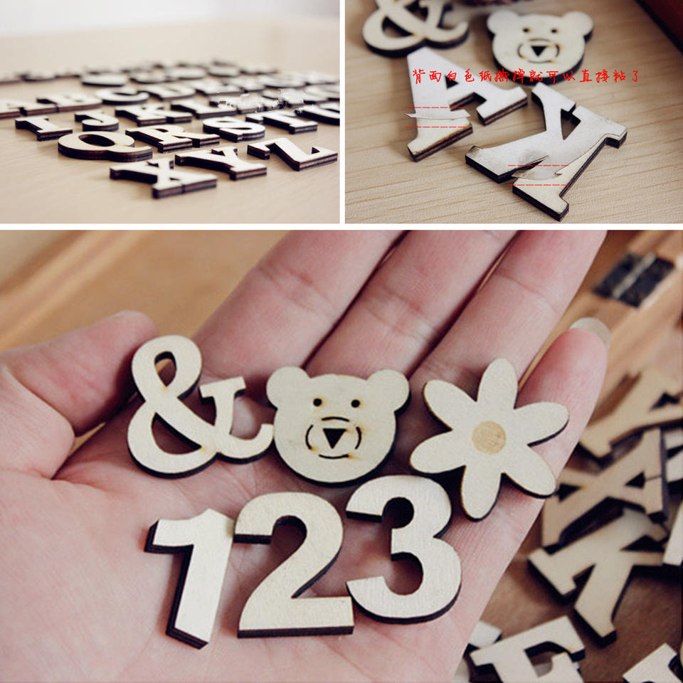 letter board wall crafts wood DIY self-adhesive English alphanumeric decoration