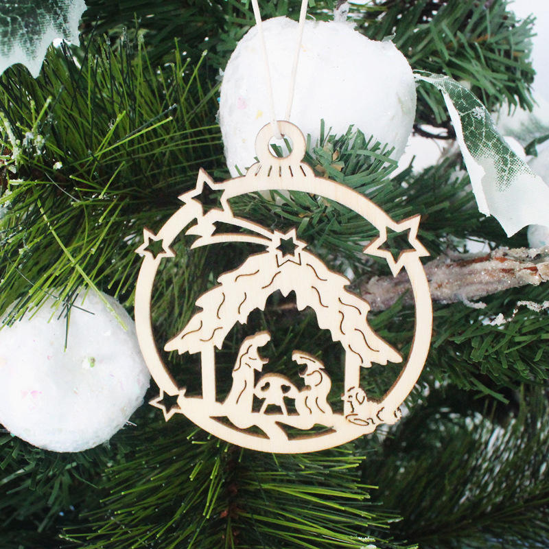 Hollowed out snowflake Easter Home Decoration pendant Christmas tree wooden hand-painted