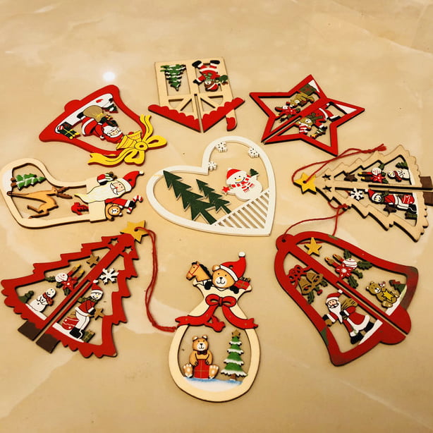 2022 Christmas home decorations wood chip pendant wooden crafts