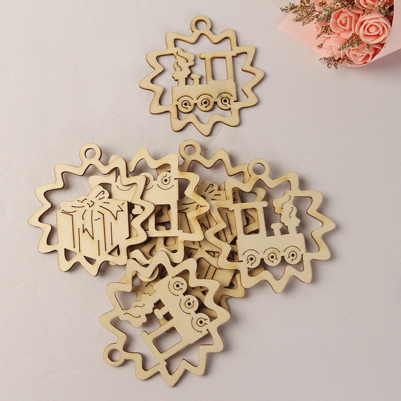 Wooden Crafts Laser Hollowed Out Wooden Carving Snowflake Christmas Home Decoration Pendant