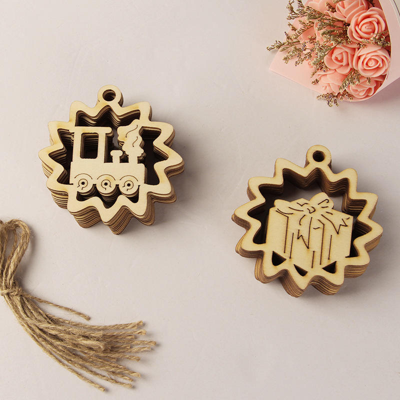 Wooden Crafts Laser Hollowed Out Wooden Carving Snowflake Christmas Home Decoration Pendant