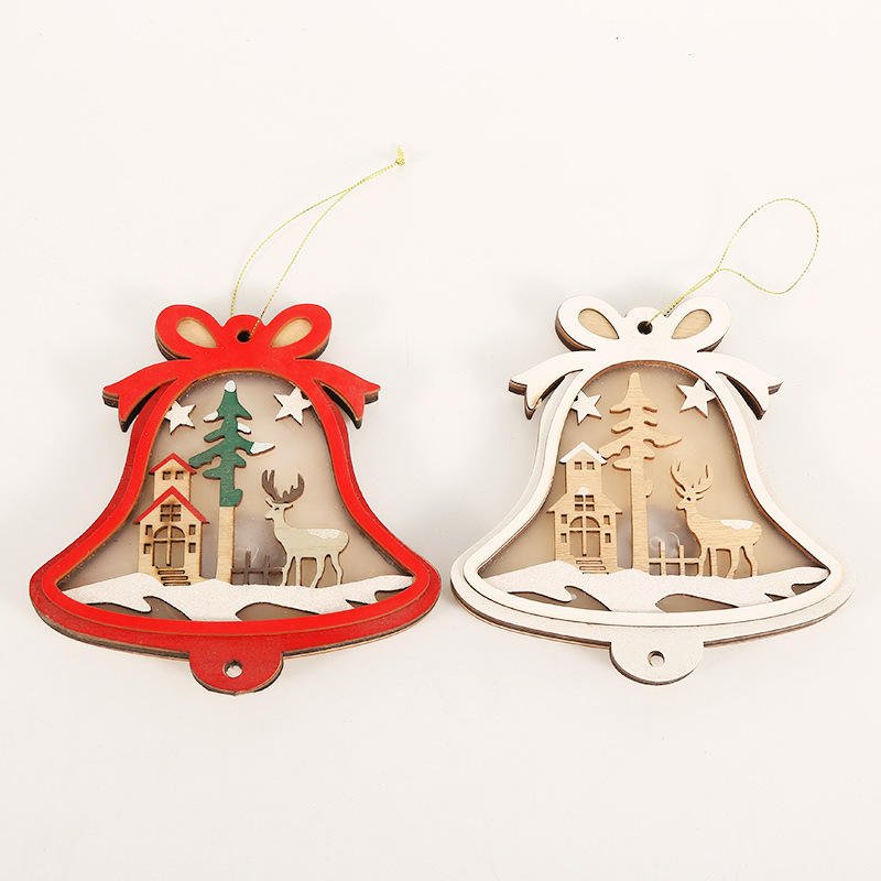 Xmas Christmas Hanging Ornaments Wood Santa Claus Snowman Elk Hang Light Round Pentagram