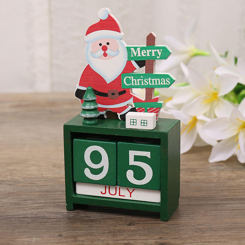 Xmas Christmas Wooden Blocks Perpetual Desk Calendar Vintage Rustic Home Decorations