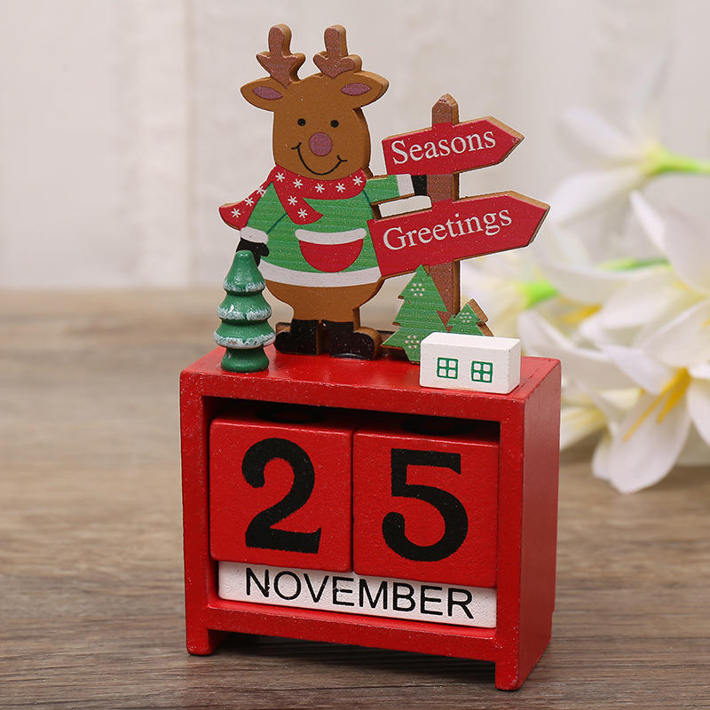 Xmas Christmas Wooden Blocks Perpetual Desk Calendar Vintage Rustic Home Decorations