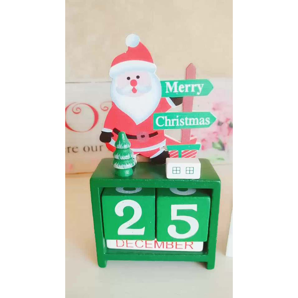 Xmas Christmas Wooden Blocks Perpetual Desk Calendar Vintage Rustic Home Decorations