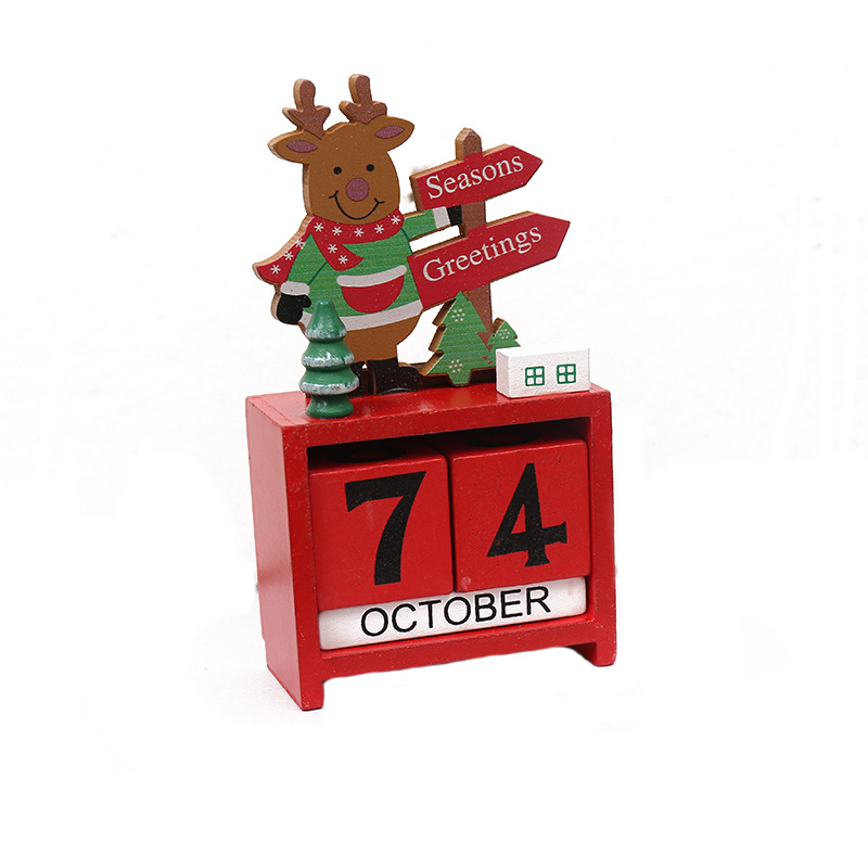 Xmas Christmas Wooden Blocks Perpetual Desk Calendar Vintage Rustic Home Decorations