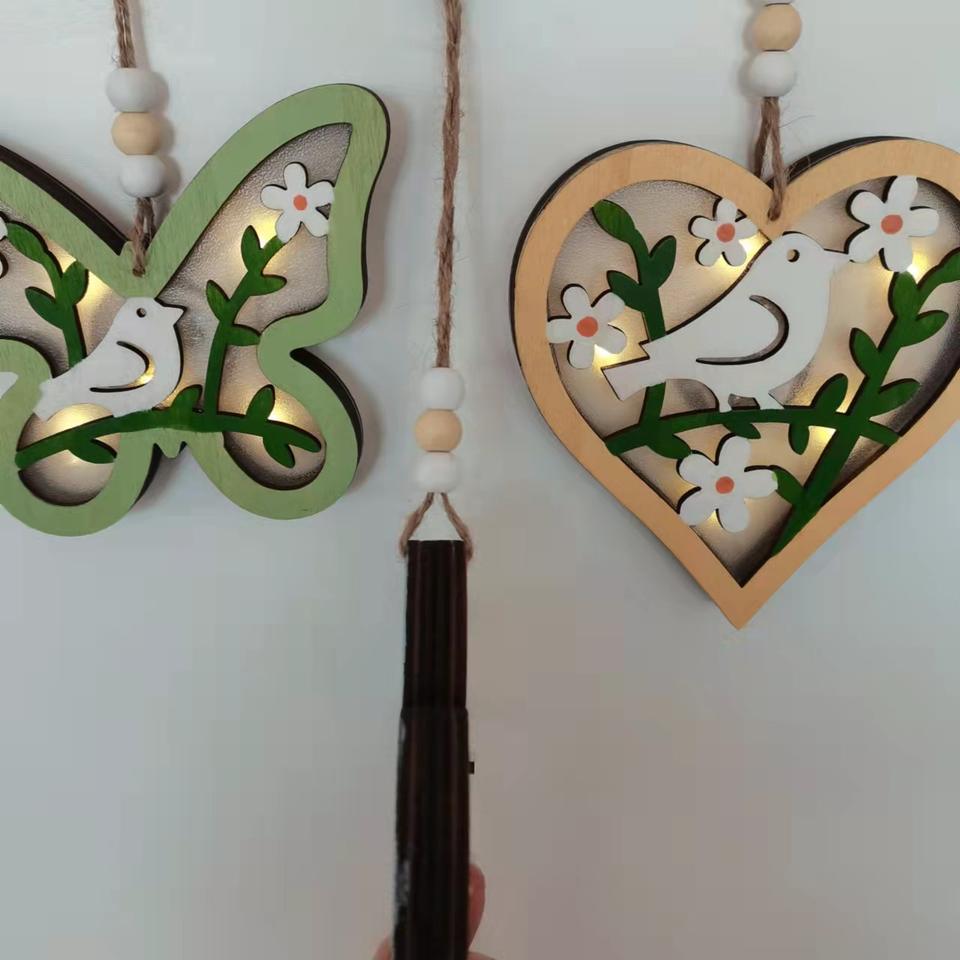 Plum Flower Hanging Decoration Creative Pendant Ornament Heart Shaped Easter Decoration Wooden Hand Craft