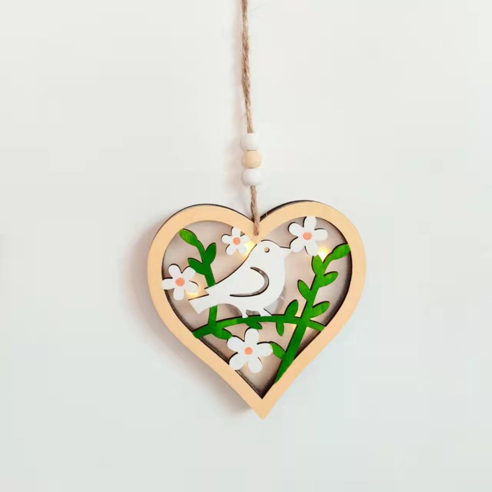 Plum Flower Hanging Decoration Creative Pendant Ornament Heart Shaped Easter Decoration Wooden Hand Craft