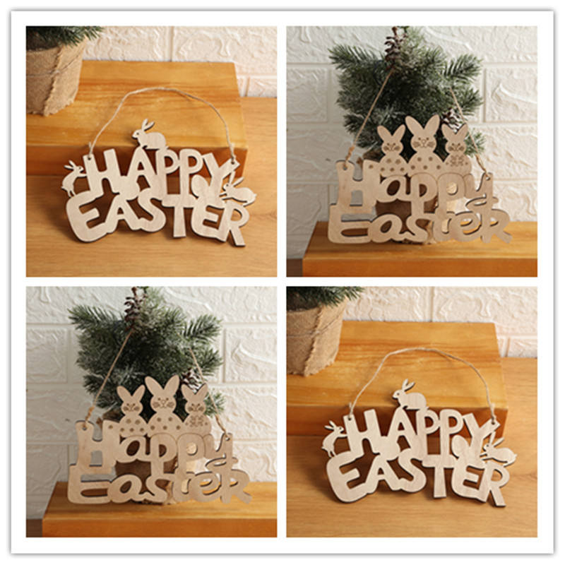 Happy Easter Hanging Decoration Rabbit Letter Shape Home Decor Ornaments Bunny Wooden Decoration Wall Craft