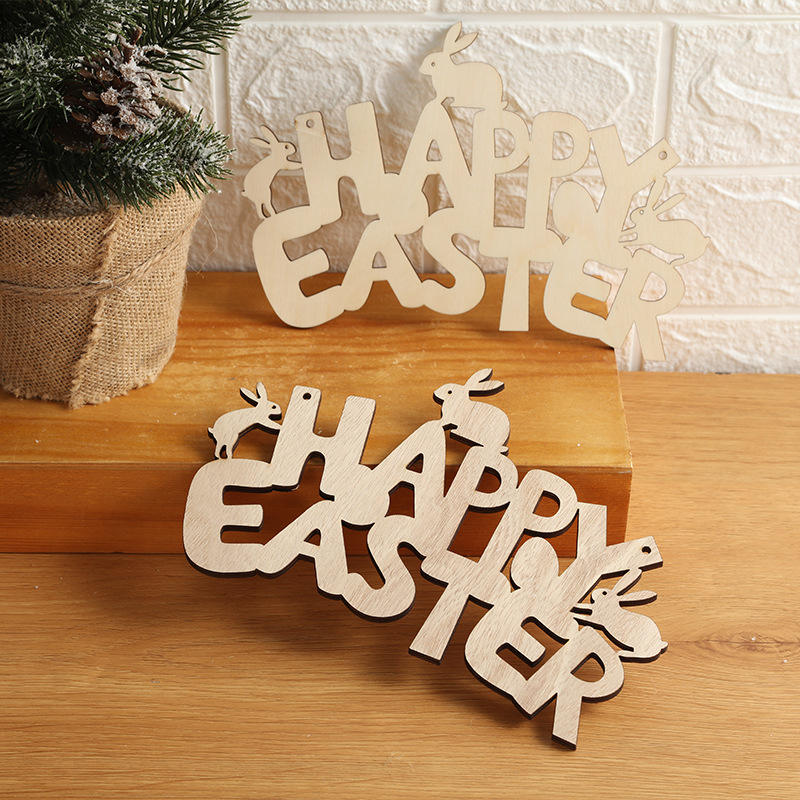 Happy Easter Hanging Decoration Rabbit Letter Shape Home Decor Ornaments Bunny Wooden Decoration Wall Craft