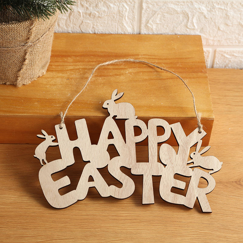 Happy Easter Hanging Decoration Rabbit Letter Shape Home Decor Ornaments Bunny Wooden Decoration Wall Craft