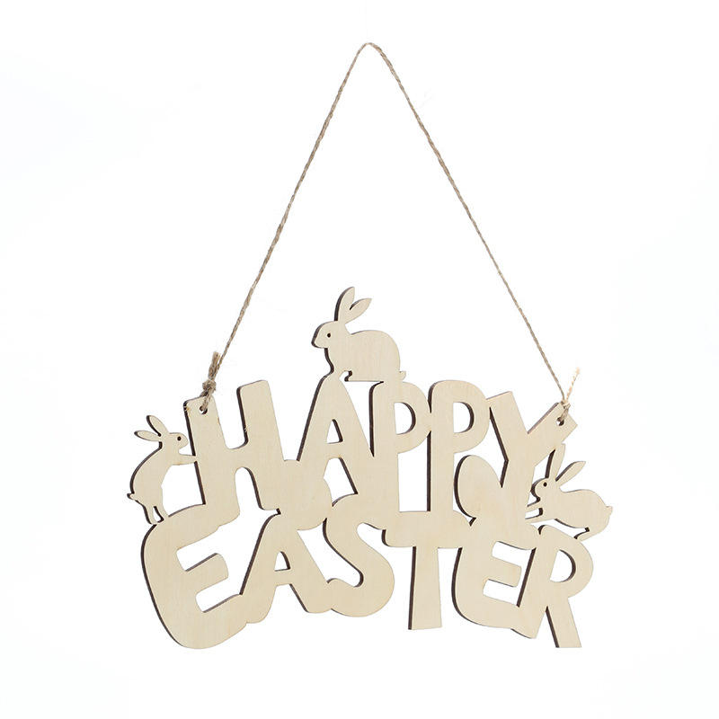 Happy Easter Hanging Decoration Rabbit Letter Shape Home Decor Ornaments Bunny Wooden Decoration Wall Craft