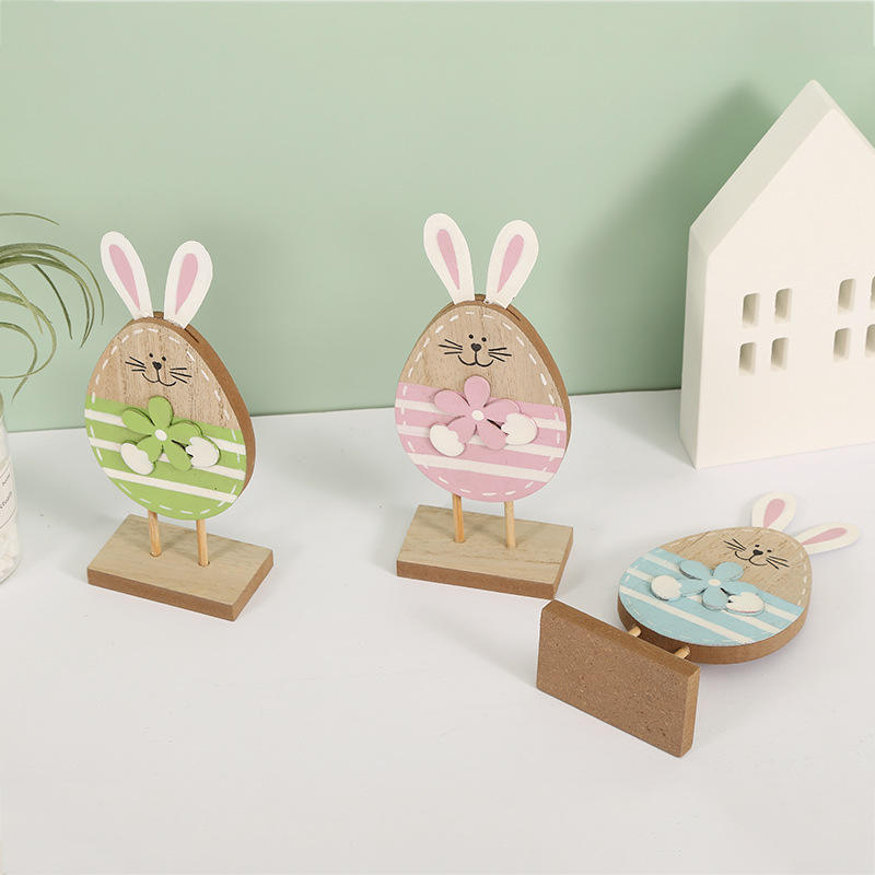 Wooden Decoration Craft Table Top Rabbit Egg Shapes Ornament Kids Festival Gift Happy Easter Decoration