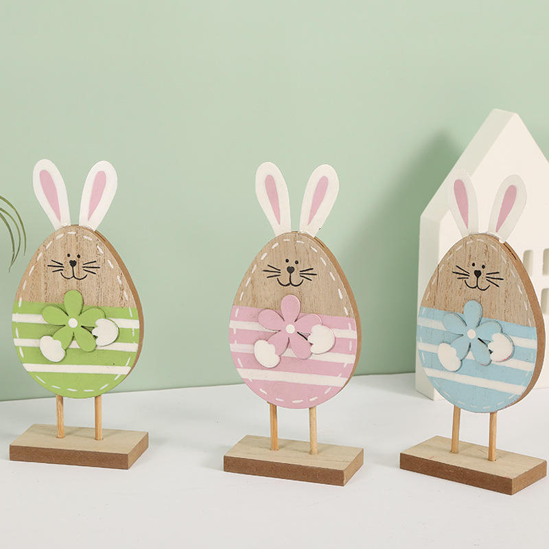 Wooden Decoration Craft Table Top Rabbit Egg Shapes Ornament Kids Festival Gift Happy Easter Decoration