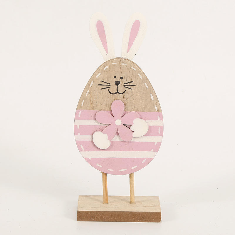 Wooden Decoration Craft Table Top Rabbit Egg Shapes Ornament Kids Festival Gift Happy Easter Decoration