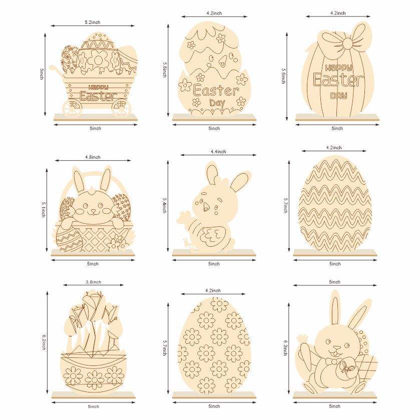 2022 Creative Easter Decoration Wooden Crafts Diy Desktop Ornament Animal Flower Shape Easter Eggs Decoration