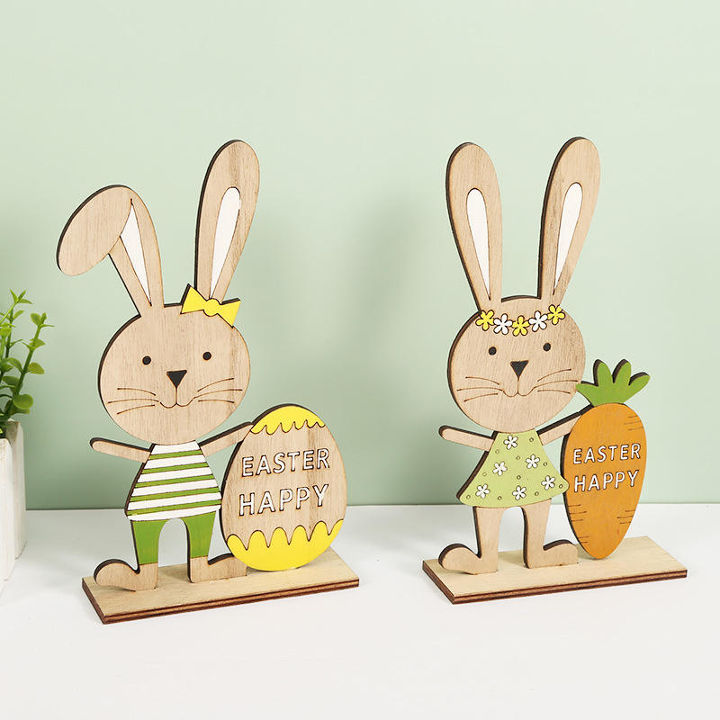 2022 Easter Party Decoration Dining Room Crafts Table Ornament Easter Wooden Bunny Decoration for Holiday