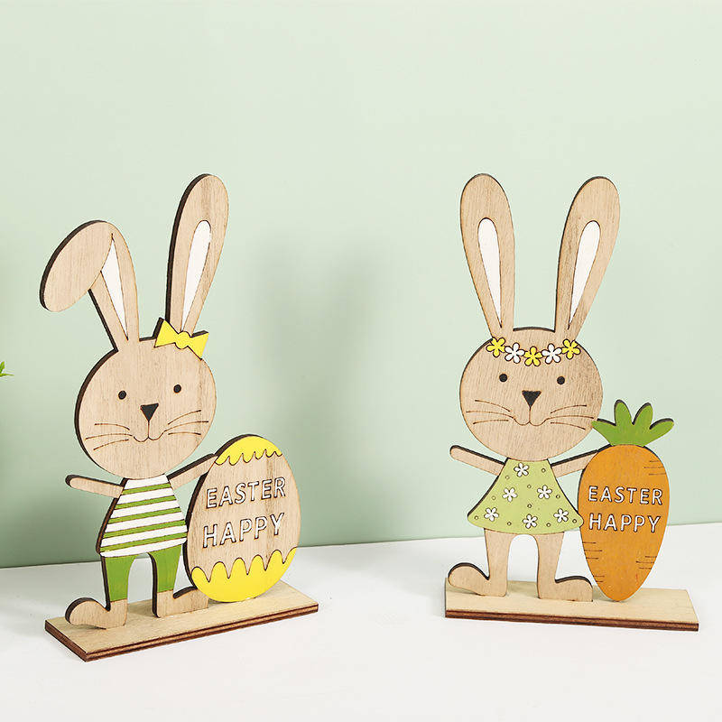 2022 Easter Party Decoration Dining Room Crafts Table Ornament Easter Wooden Bunny Decoration for Holiday