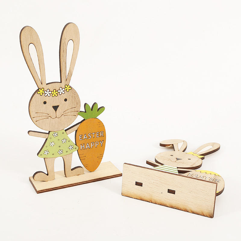 2022 Easter Party Decoration Dining Room Crafts Table Ornament Easter Wooden Bunny Decoration for Holiday