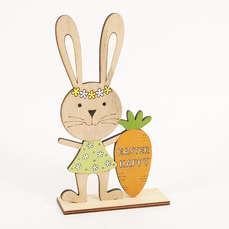 2022 Easter Party Decoration Dining Room Crafts Table Ornament Easter Wooden Bunny Decoration for Holiday