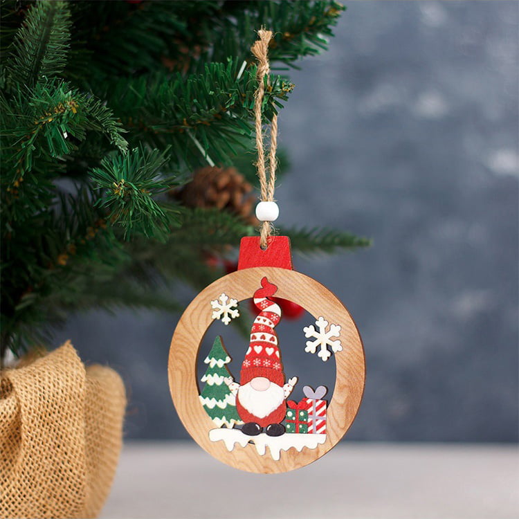 Handmade Wooden Christmas Tree Painted Pendant Ornaments Christmas Outside Decorations