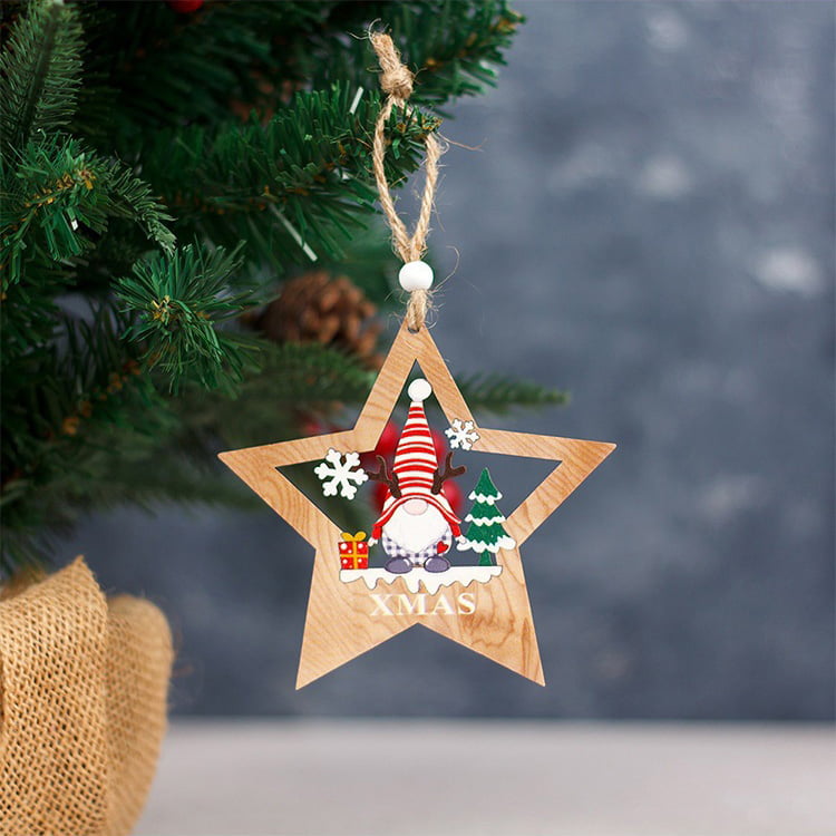 Handmade Wooden Christmas Tree Painted Pendant Ornaments Christmas Outside Decorations