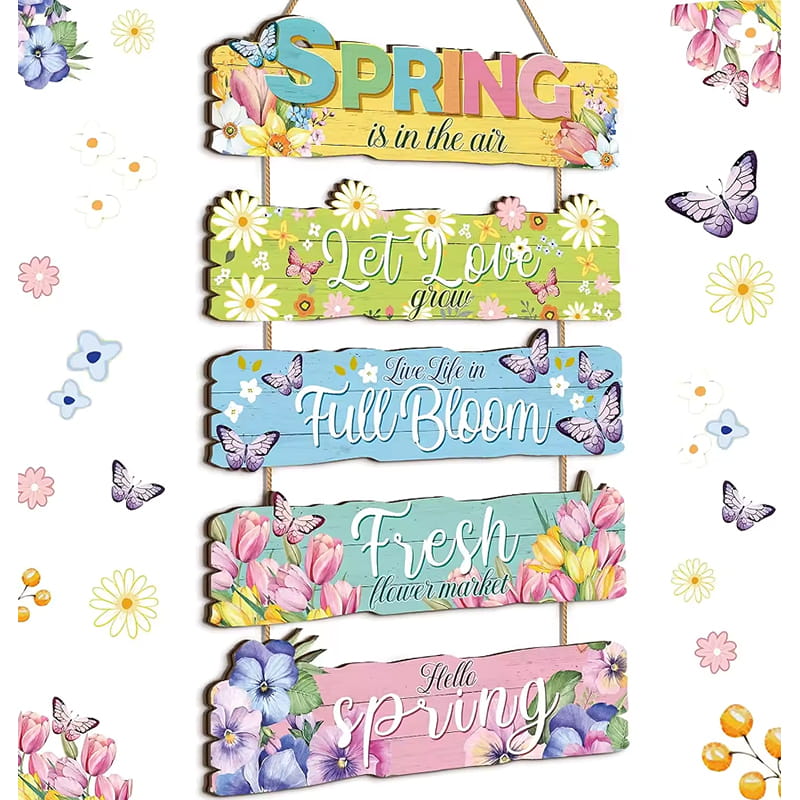 Spring Wooden Hanging Sign Floral Butterfly Welcome Sign