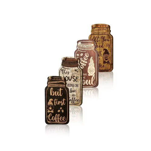 4 Pieces Jar Shape Coffee Wooden Plaques for Home Cafe and Shop Decoration--Indoor Wall Plaques with Elegant Design and High Quality